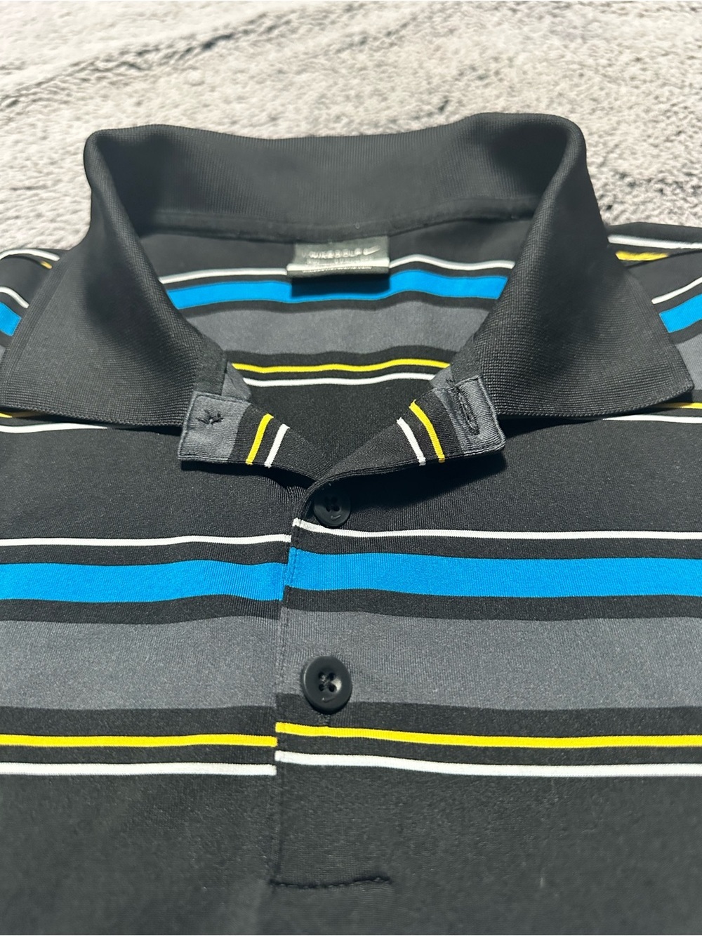 Nike Black, Blue & Yellow Striped Polo - Picture 2 of 5